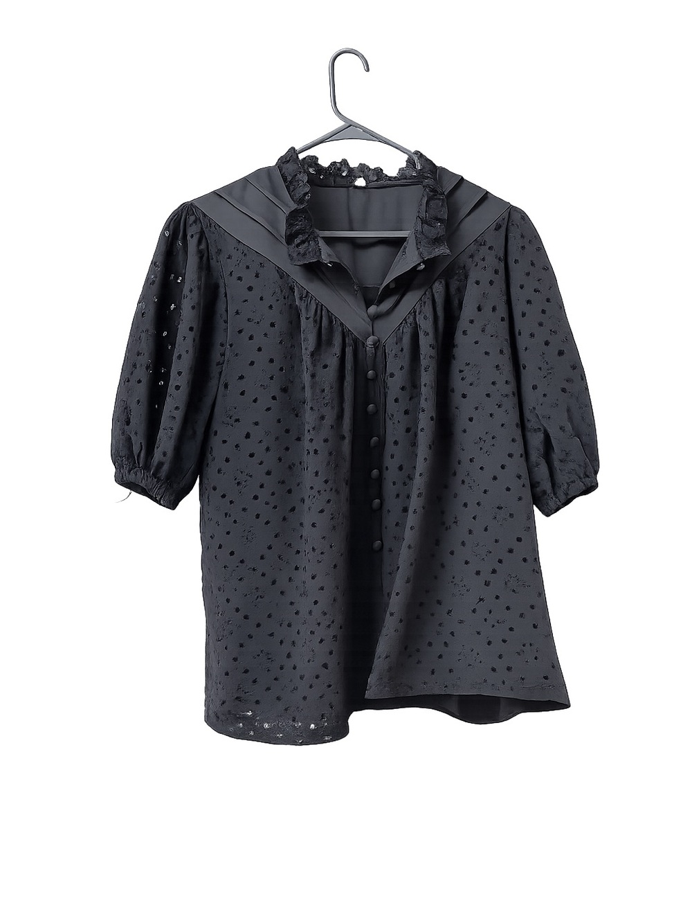 Black Eyelet Puff-Sleeve Blouse